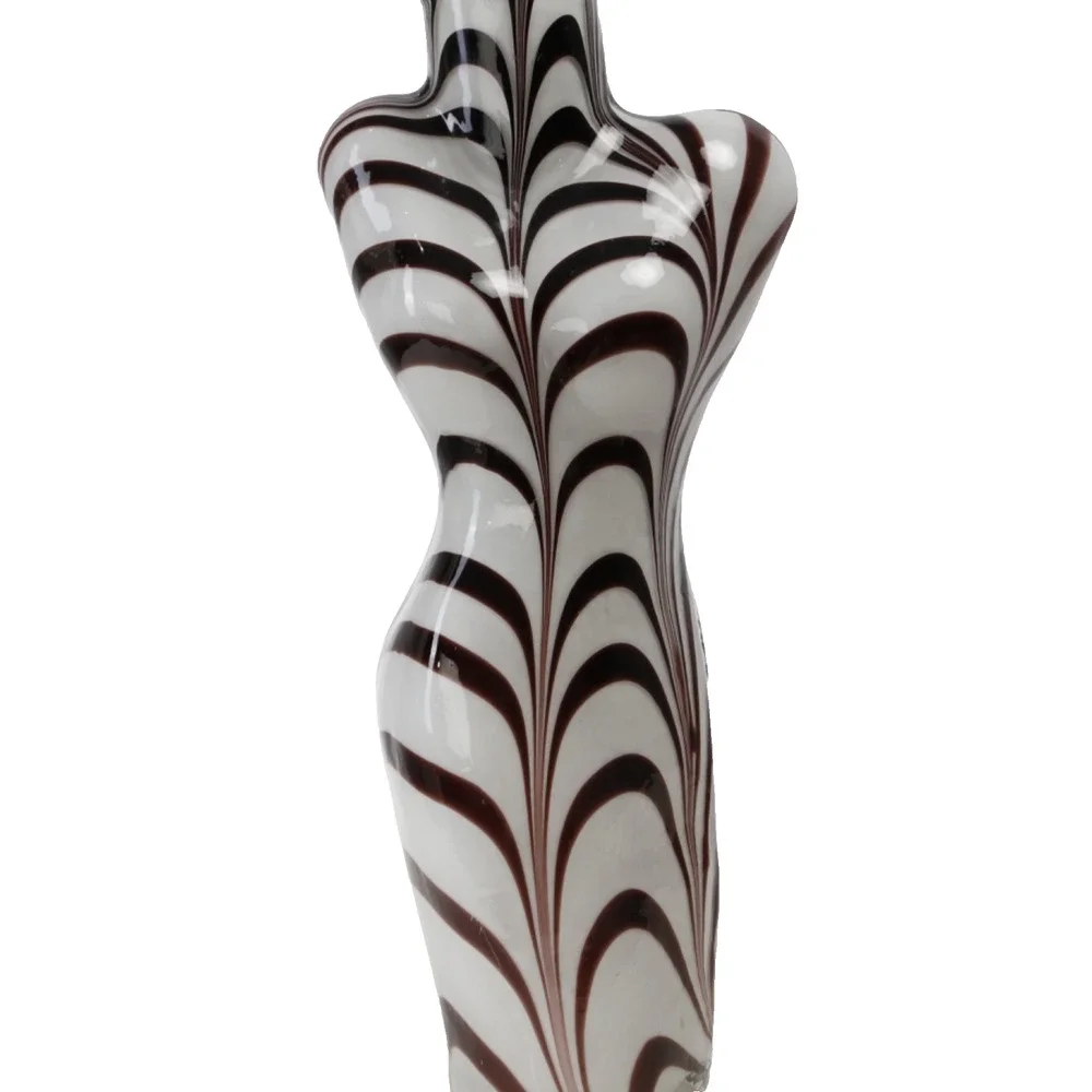 Vintage Murano Style Art Glass Zebra Swirl Female Torso Bust Form Large Vase
